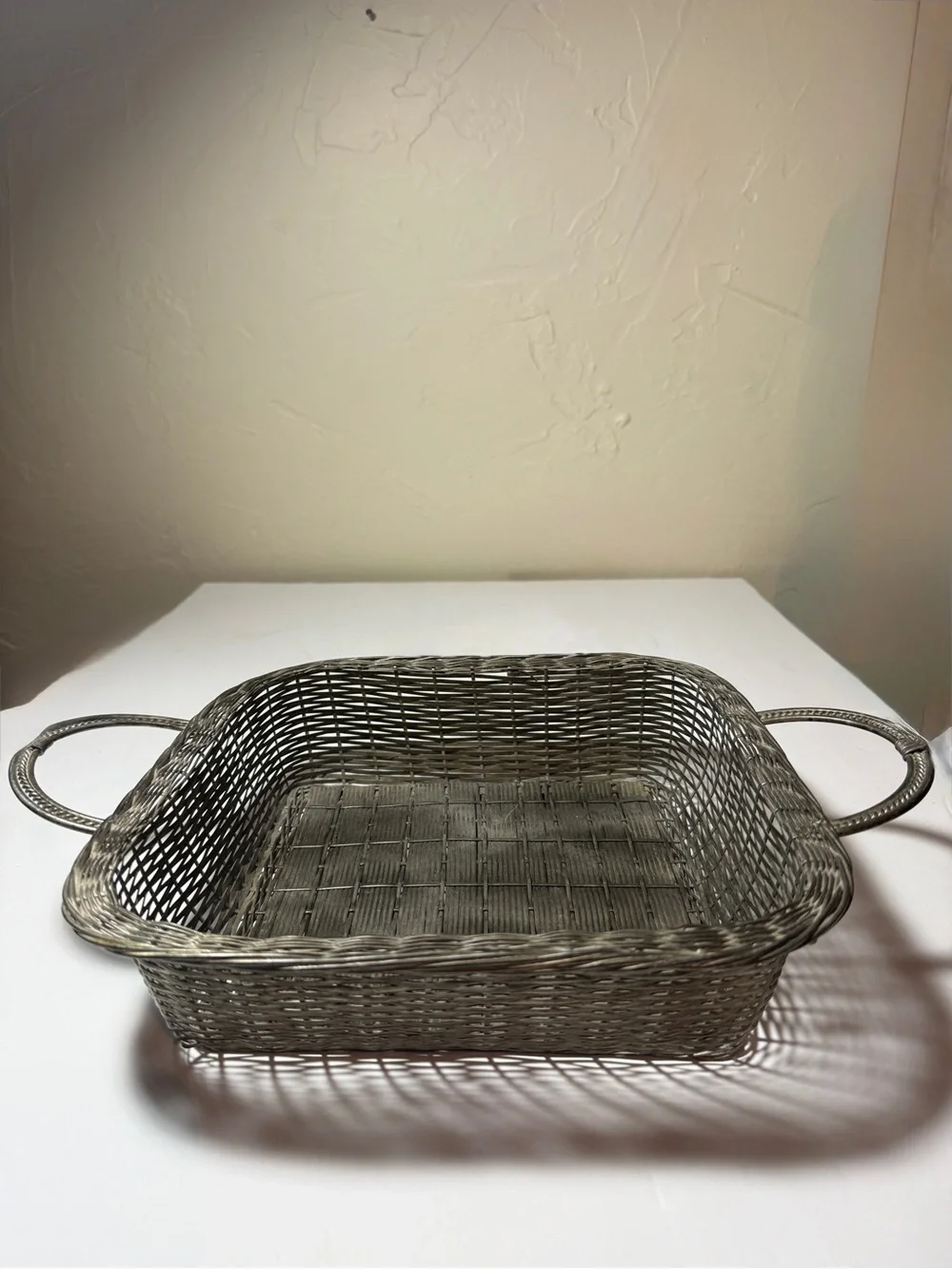 Metalware Mesh Double-Handled Decorative Basket 12” Overall 10” Base